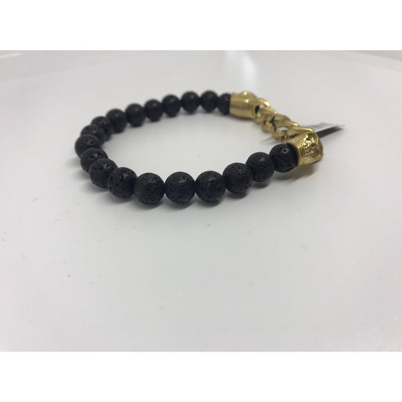 BRAND NEW! Inox Men's black woven leather bracelet with Gold skull clasps - Picture 4 of 5